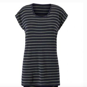 CAbi Ibiza Tee Navy and Green Stripe Jersey Knit Top style 5333 Medium